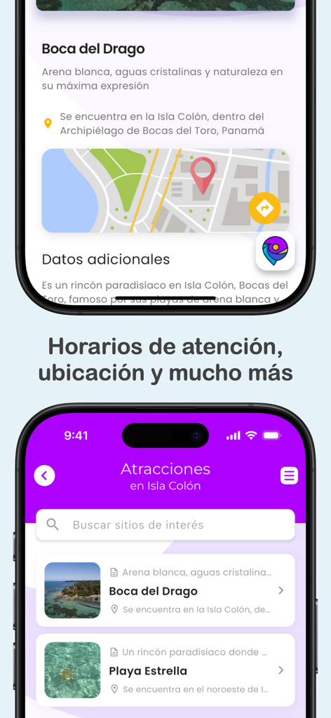 Locali - Locali app interface showing Panama attractions with maps and local details.