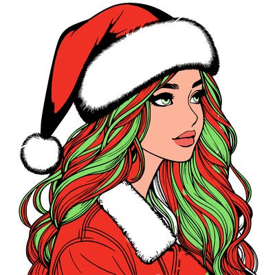 realistic girl in santa hat