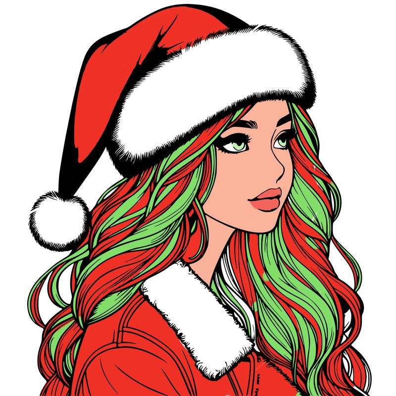 realistic girl in santa hat