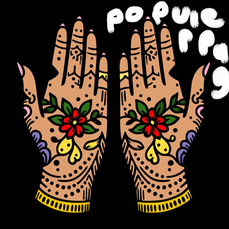 hands with henna design that can be colored in