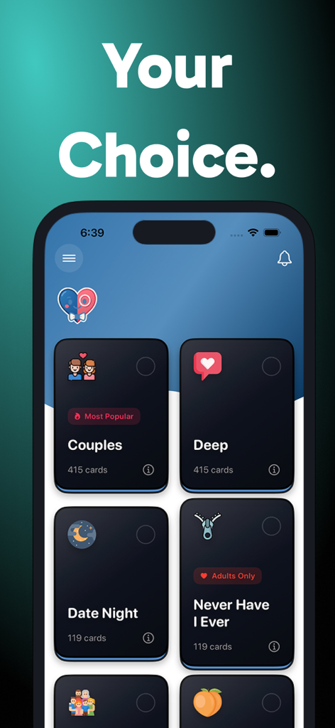 BoBo Cards: Deep Conversations - BoBo Cards app interface displaying various conversation categories including Couples and Deep talk packs.