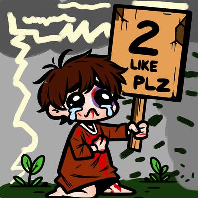 small poor toddler crying with sign that says 2 like plz
