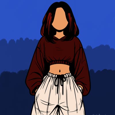 realistic girl faceless with baggy pants and a crop top
