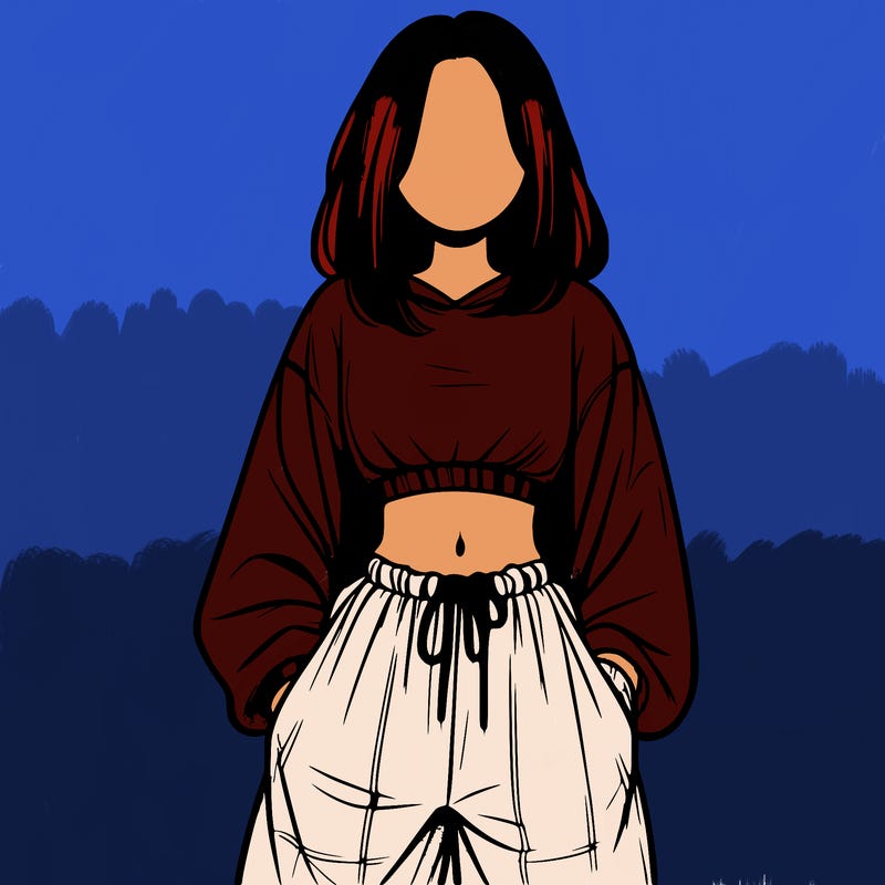 realistic girl faceless with baggy pants and a crop top