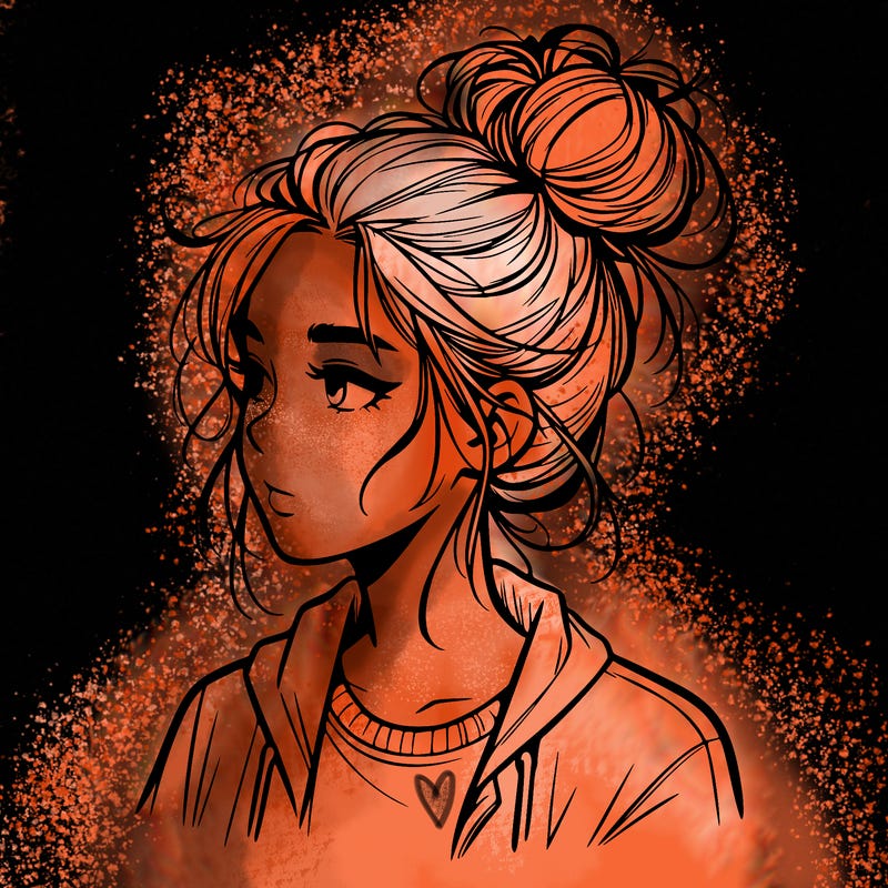 realistic teenage girl with a messy bun