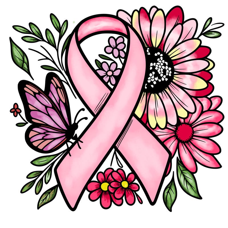 cancer awareness symbol with flowers and butterflies