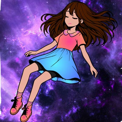 realistic girl floating