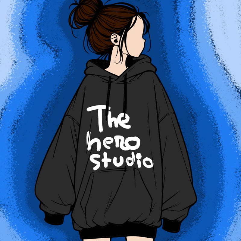 realistic girl with a oversized sweatshirt on and a bun