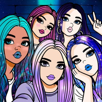 group of teen girls friends y2k up close in a selfie