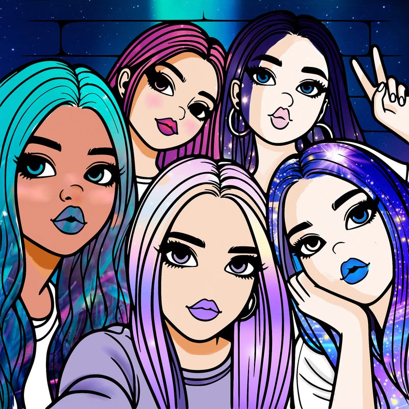 group of teen girls friends y2k up close in a selfie