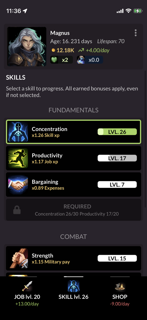 Progress Knight: Remastered - Progress Knight Remastered skills and character status interface