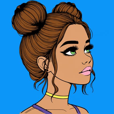 realistic girl with buns on the top of her head