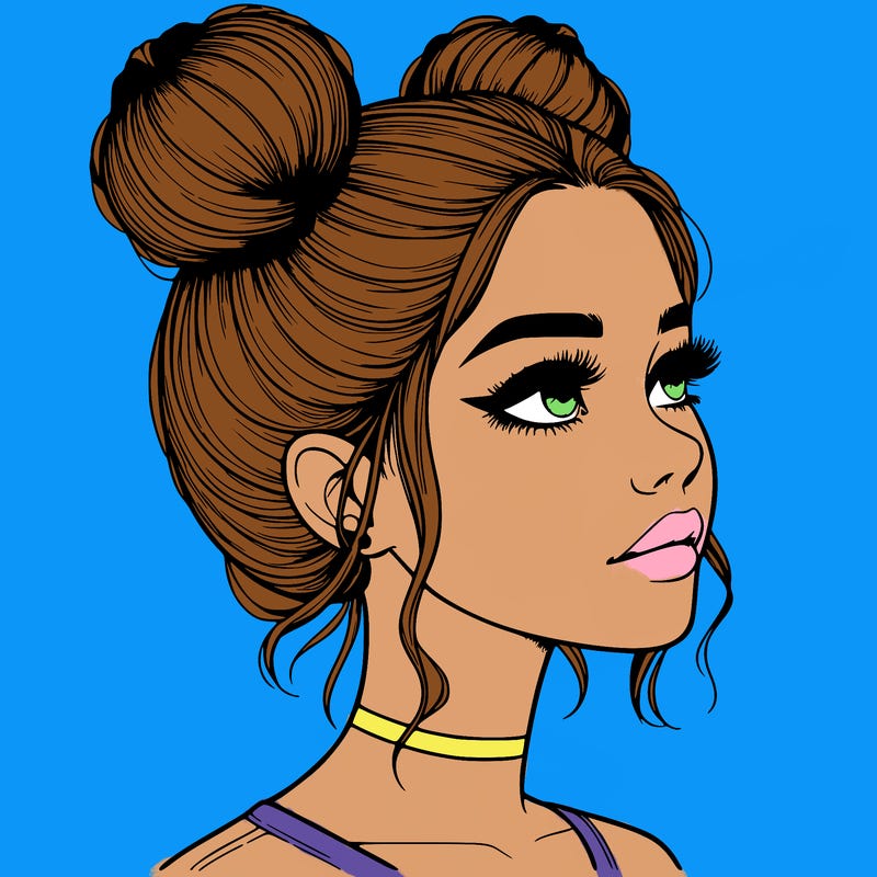 realistic girl with buns on the top of her head