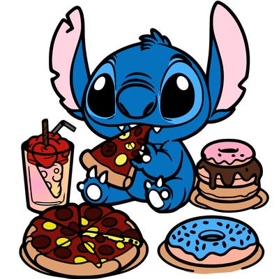 stich eating pizza and donuts