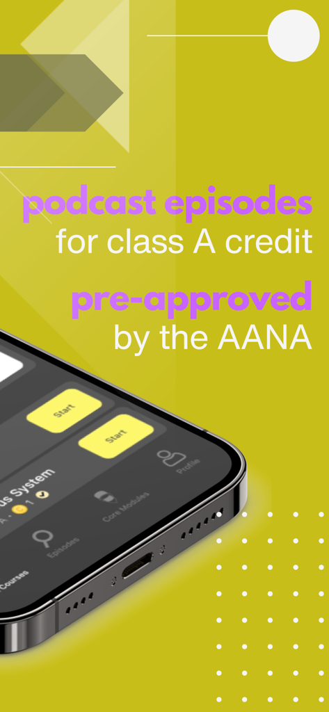 Core Anesthesia - Core Anesthesia app showing AANA pre-approved podcast episodes for Class A credit.
