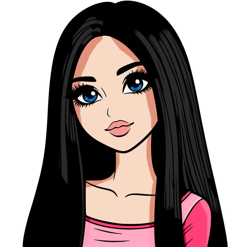 realistic girl with straight and long hair