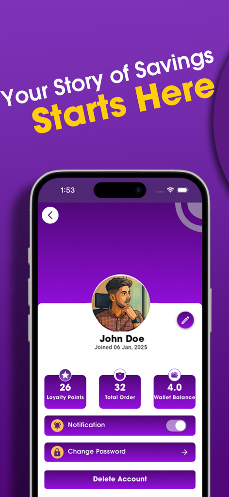 FoodPapa - FoodPapa app user profile screen showing loyalty points and order history
