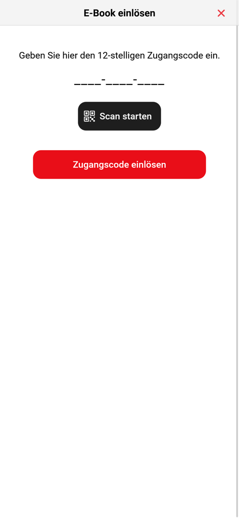Schermata di riscatto del libro di testo digitale con inserimento del codice di accesso e opzione di scansione QR