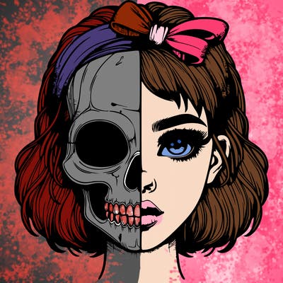 realistic girl with half skull mask