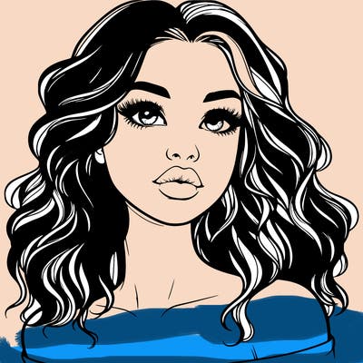 realistic girl with wavy hair and lips