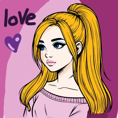 realistic girl with a high ponytail