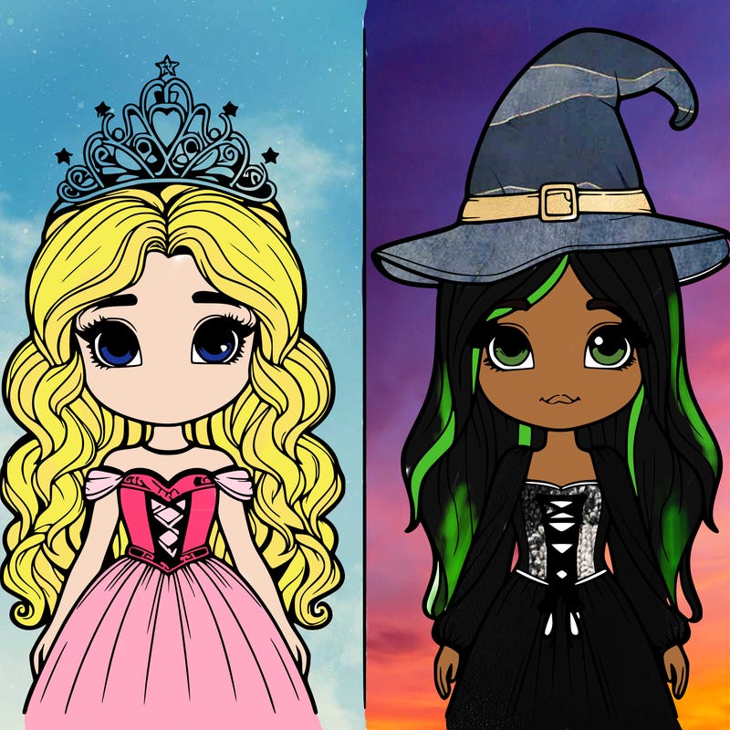 two realistic girls one princess one witch