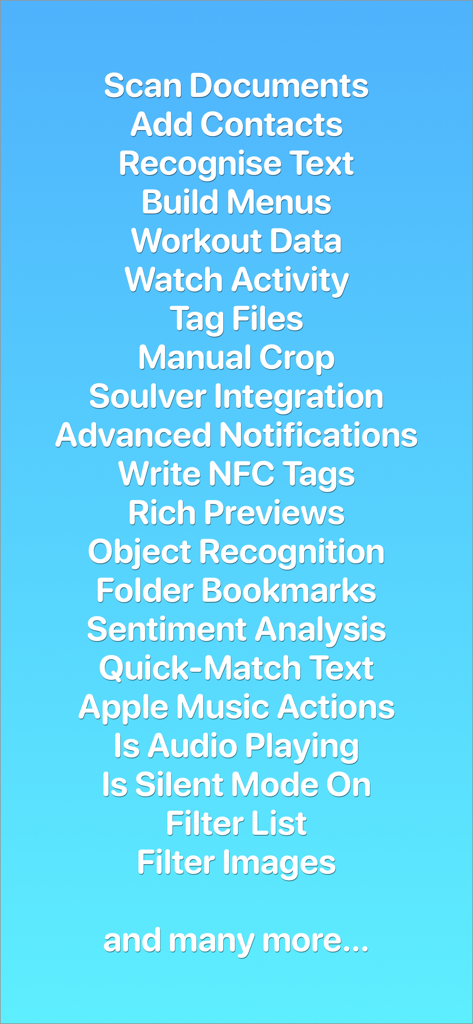Toolbox Pro for Shortcuts - 텍스트 인식 및 NFC 쓰기를 포함하여 Shortcuts용 Toolbox Pro에서 사용할 수 있는 고급 자동화 액션 목록