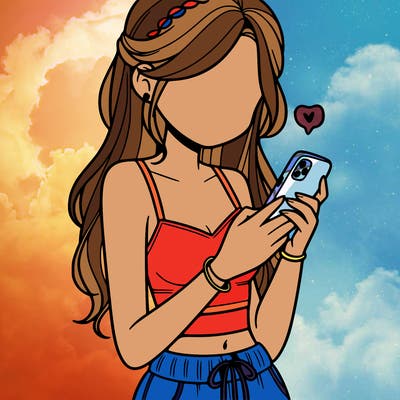 girl with crop top texting on her phone