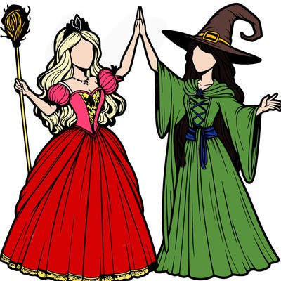 detailed realistic split of a princess and a witch