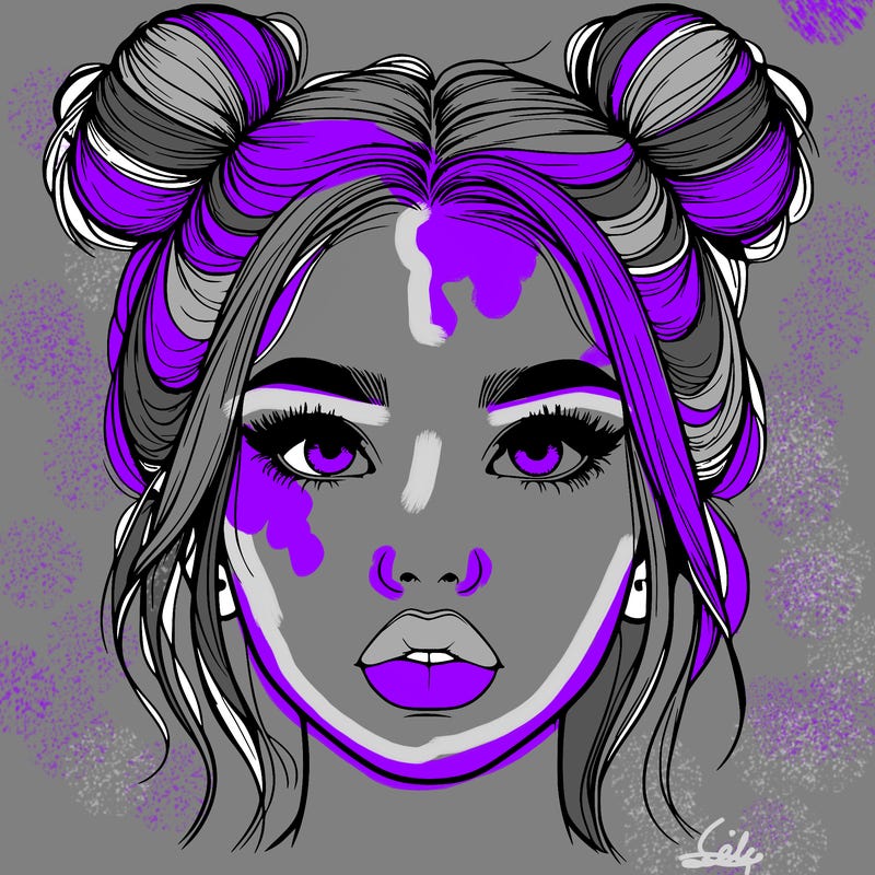 realistic girl with two buns on her hair and lips