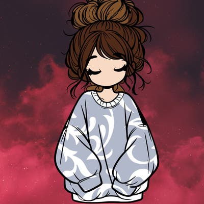 girl with baggy sweatshirt and messy bun