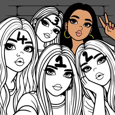 group of teen girls friends y2k up close in a selfie