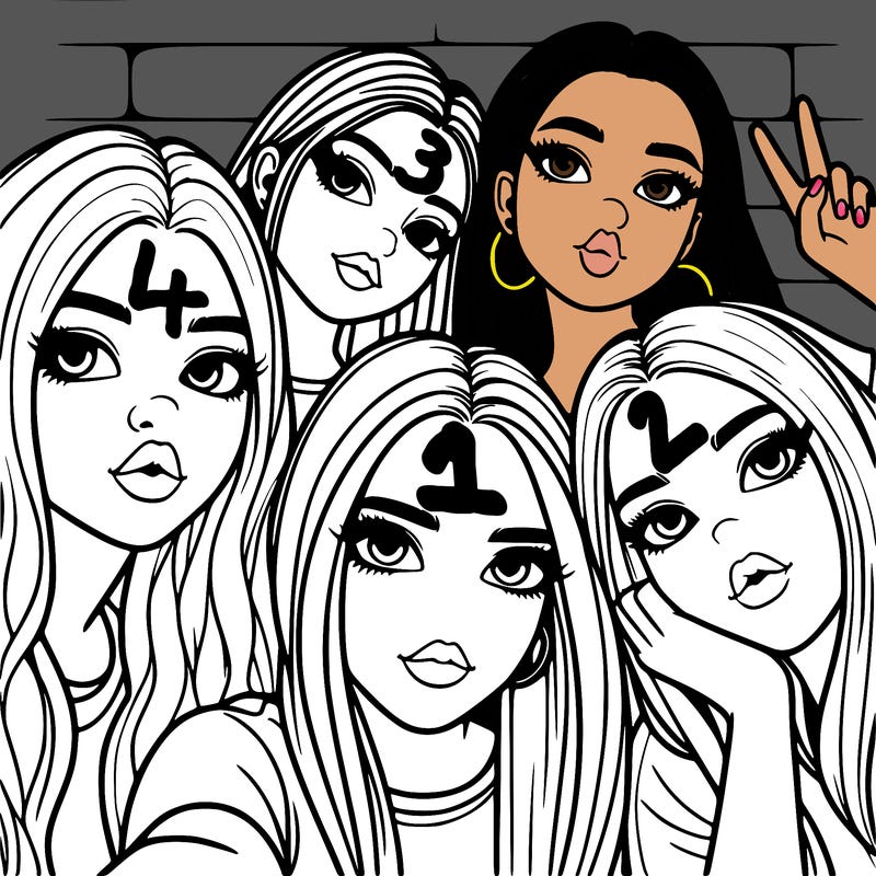 group of teen girls friends y2k up close in a selfie