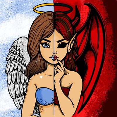 realistic angel half demon