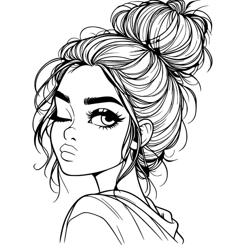 realistic girl with messy bun giving side eye