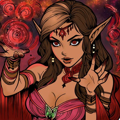 realistic scary beautiful elf sorceress casting spell