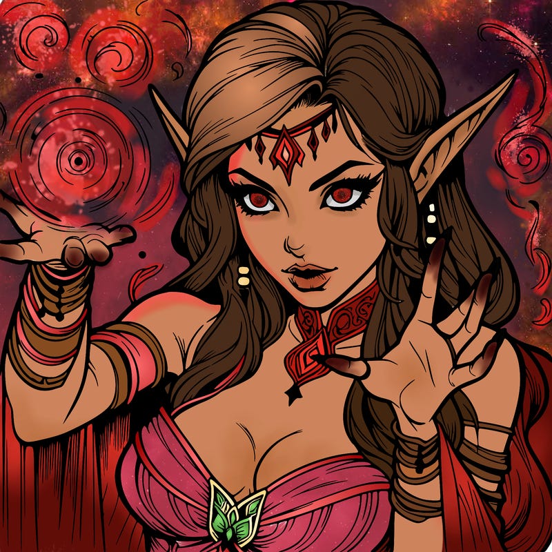 realistic scary beautiful elf sorceress casting spell