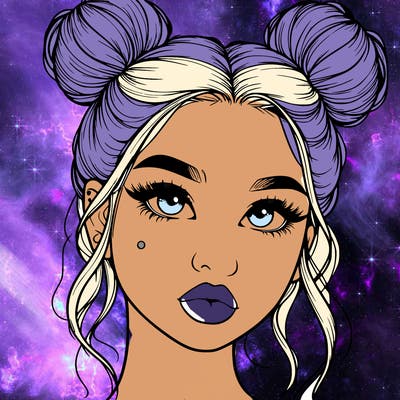 realistic girl with two buns on her hair and lips