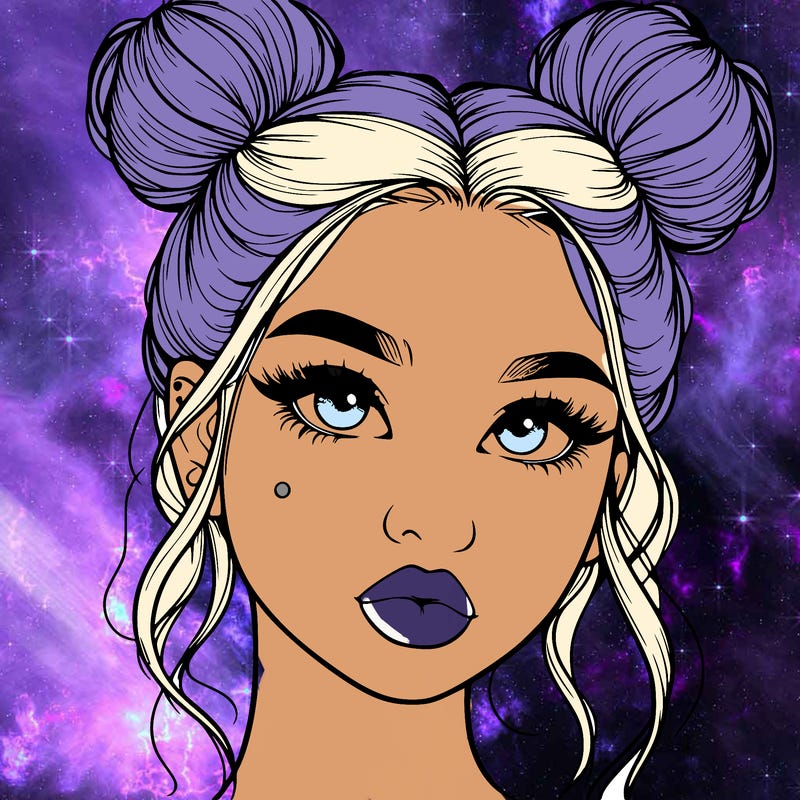 realistic girl with two buns on her hair and lips