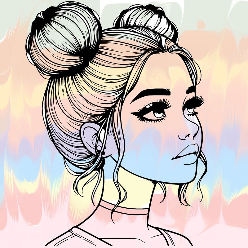 realistic girl with buns on the top of her head