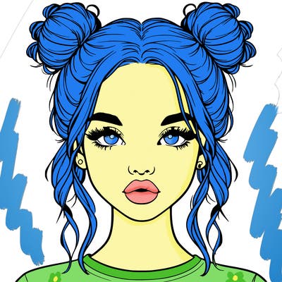 realistic girl with two buns in hair and lips