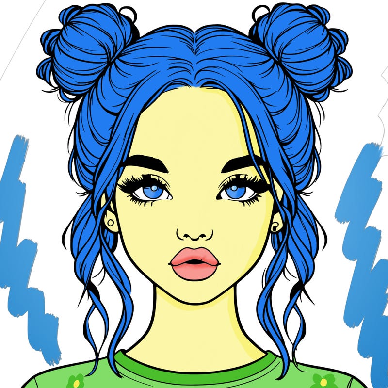 realistic girl with two buns in hair and lips