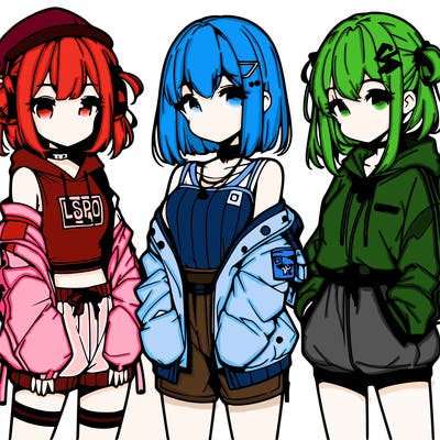 anime girls in streetwear outfits