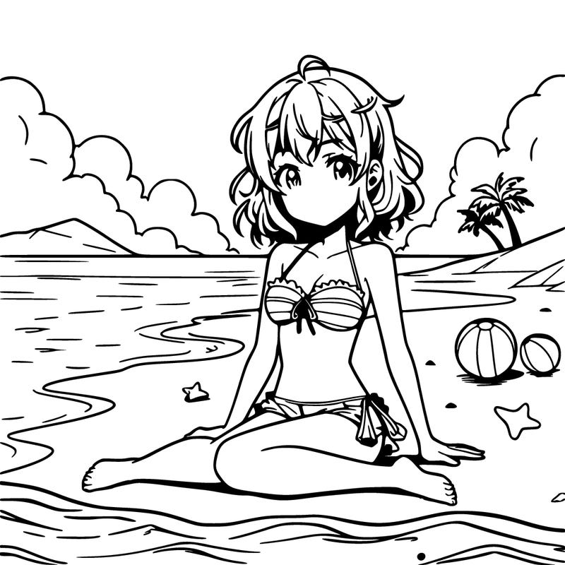 anime woman on the beach