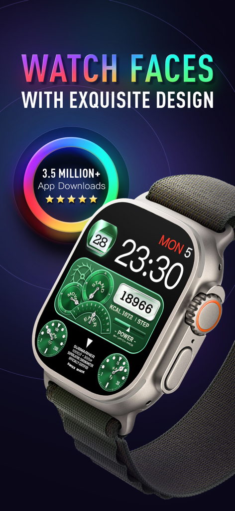 Walbumアプリギャラリーからカスタムグリーン美学ウォッチフェイスを表示するApple Watch Ultra