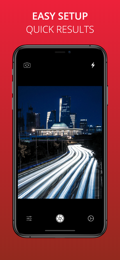 Long Exposure Slow Shutter Cam - A smartphone displaying a long exposure photo of city traffic light trails at night
