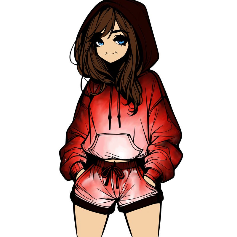 realistic girl in shorts and hoodie