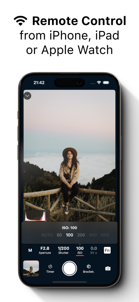 Shutter - Sony Camera Remote - Application Shutter sur iPhone montrant l'interface de contrôle à distance pour les appareils photo Sony
