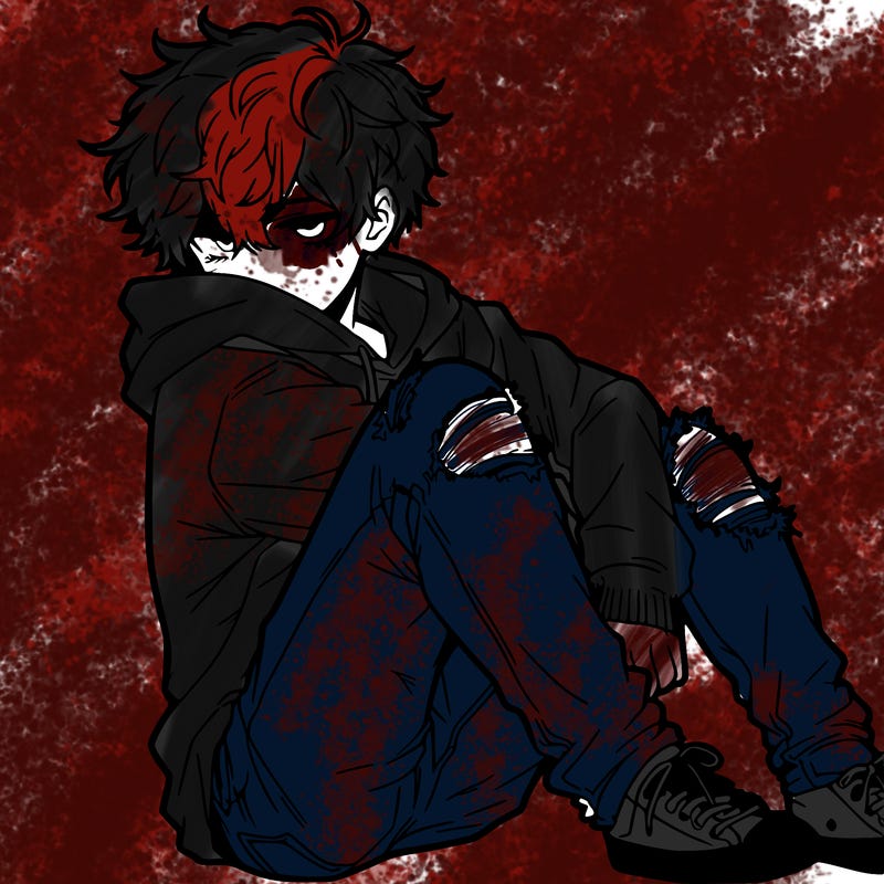 a male hoddie ripped jeans messy hair anime