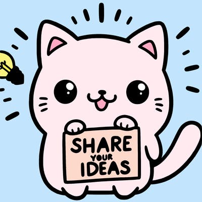 a cute cat saying share your ideas